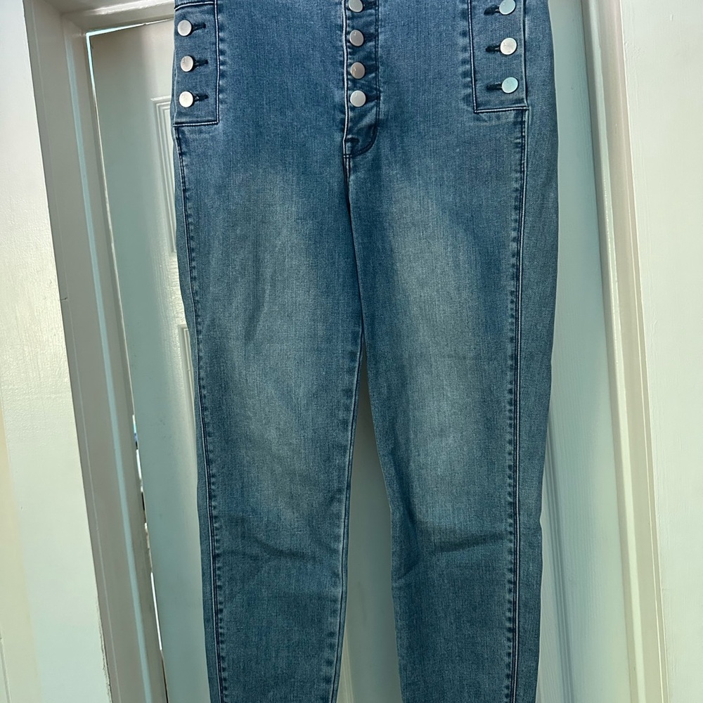 J Brand High Rise Blue Jeans with Silver Buttons